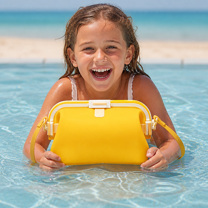 Silicone Storage Bag with Adjustable Shoulder Strap and Sealed Opening for Beach