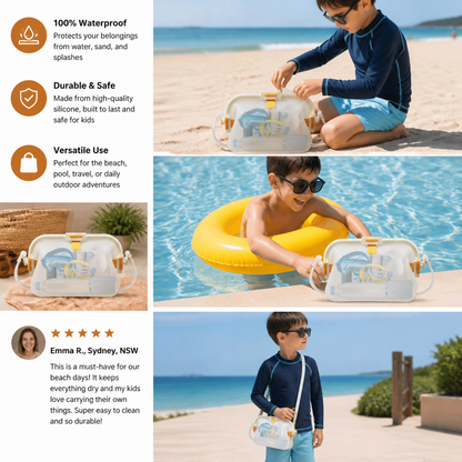 Silicone Storage Bag with Adjustable Shoulder Strap and Sealed Opening for Beach