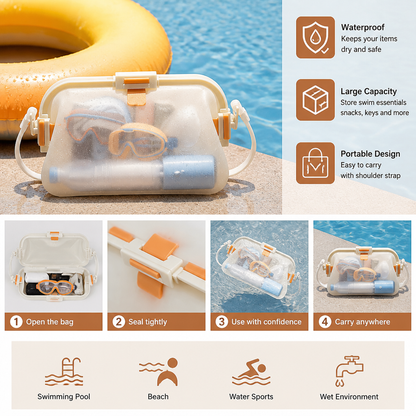 Silicone Storage Bag with Adjustable Shoulder Strap and Sealed Opening for Beach