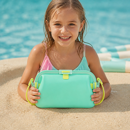 Silicone Storage Bag with Adjustable Shoulder Strap and Sealed Opening for Beach