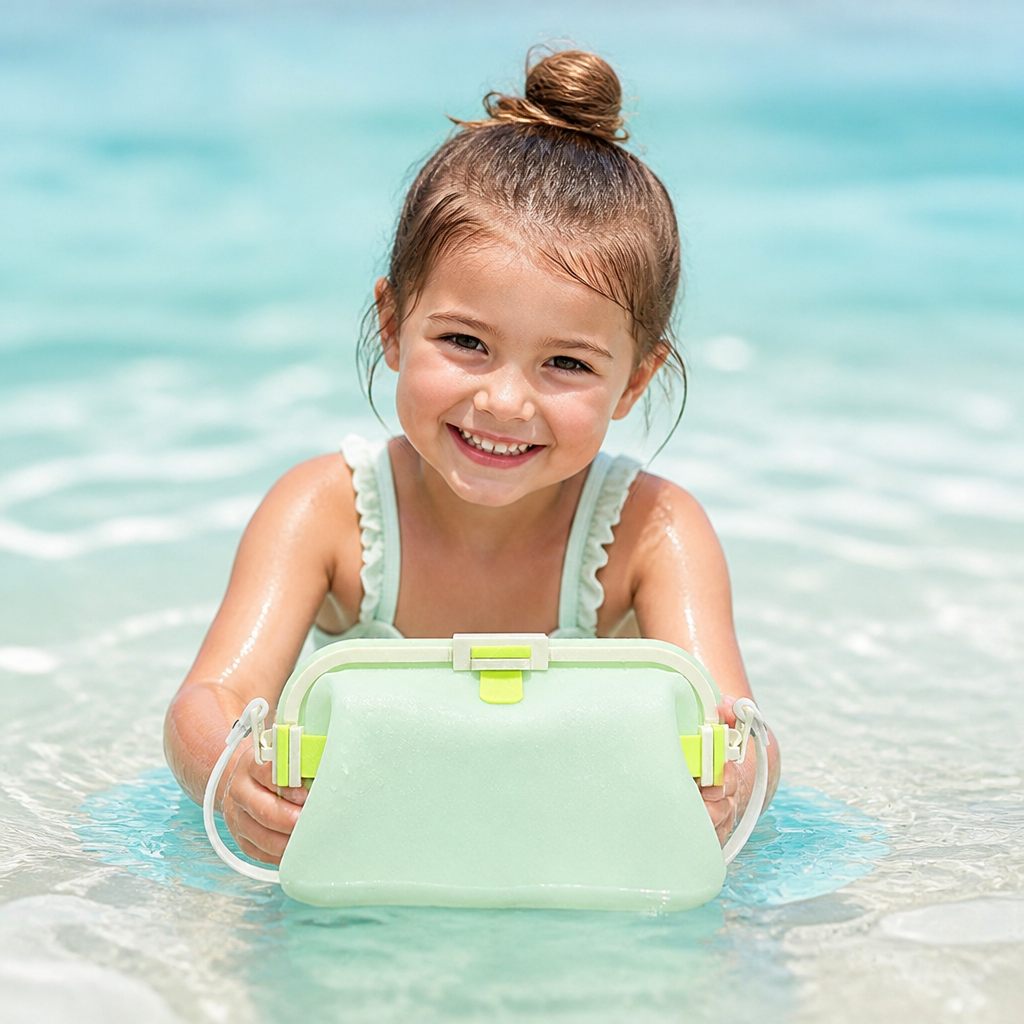 Silicone Storage Bag with Adjustable Shoulder Strap and Sealed Opening for Beach