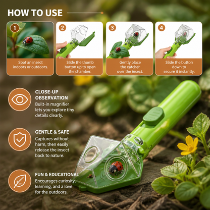 Insect Catcher with 6X Magnifying Lens and Quick Release, Kids Outdoor Explorer