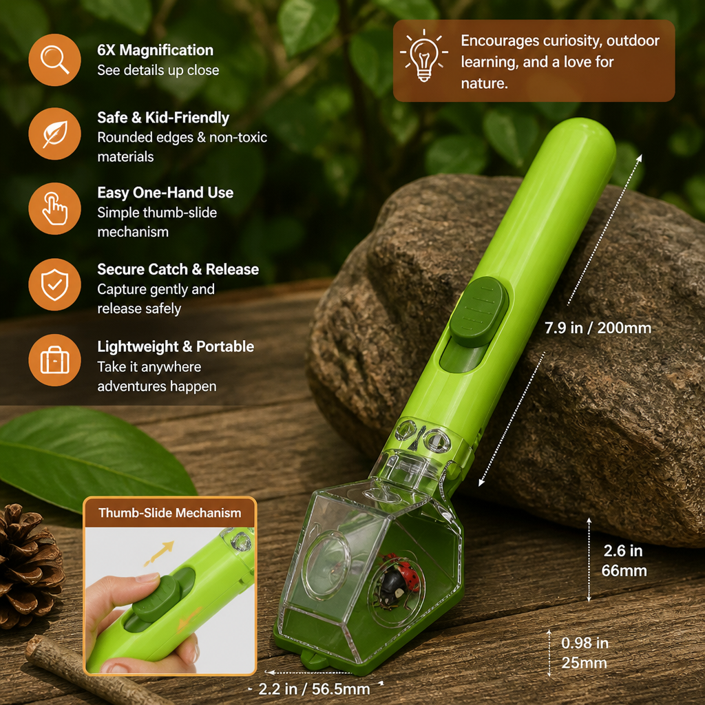 Insect Catcher with 6X Magnifying Lens and Quick Release, Kids Outdoor Explorer