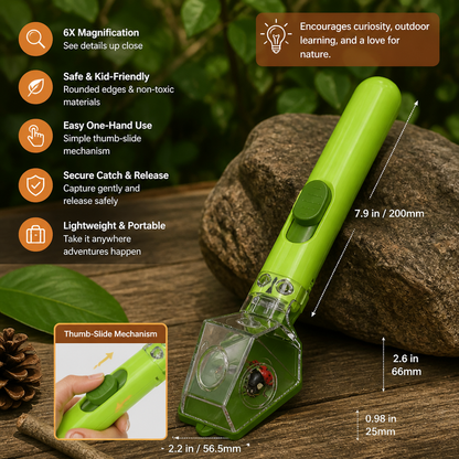 Insect Catcher with 6X Magnifying Lens and Quick Release, Kids Outdoor Explorer