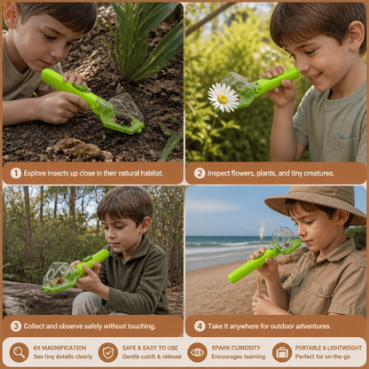 Insect Catcher with 6X Magnifying Lens and Quick Release, Kids Outdoor Explorer