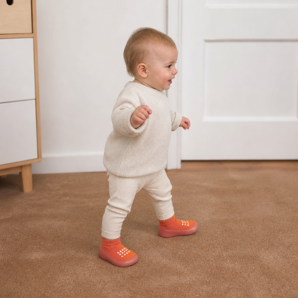 Baby Sock Shoes with Textured Grip Sole and Breathable Fabric for First Walkers