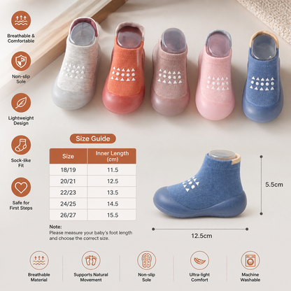 Baby Sock Shoes with Textured Grip Sole and Breathable Fabric for First Walkers
