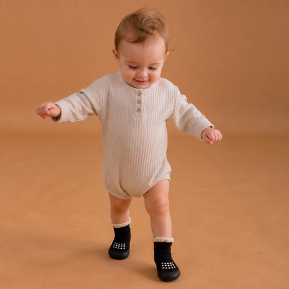 Baby Sock Shoes with Textured Grip Sole and Breathable Fabric for First Walkers