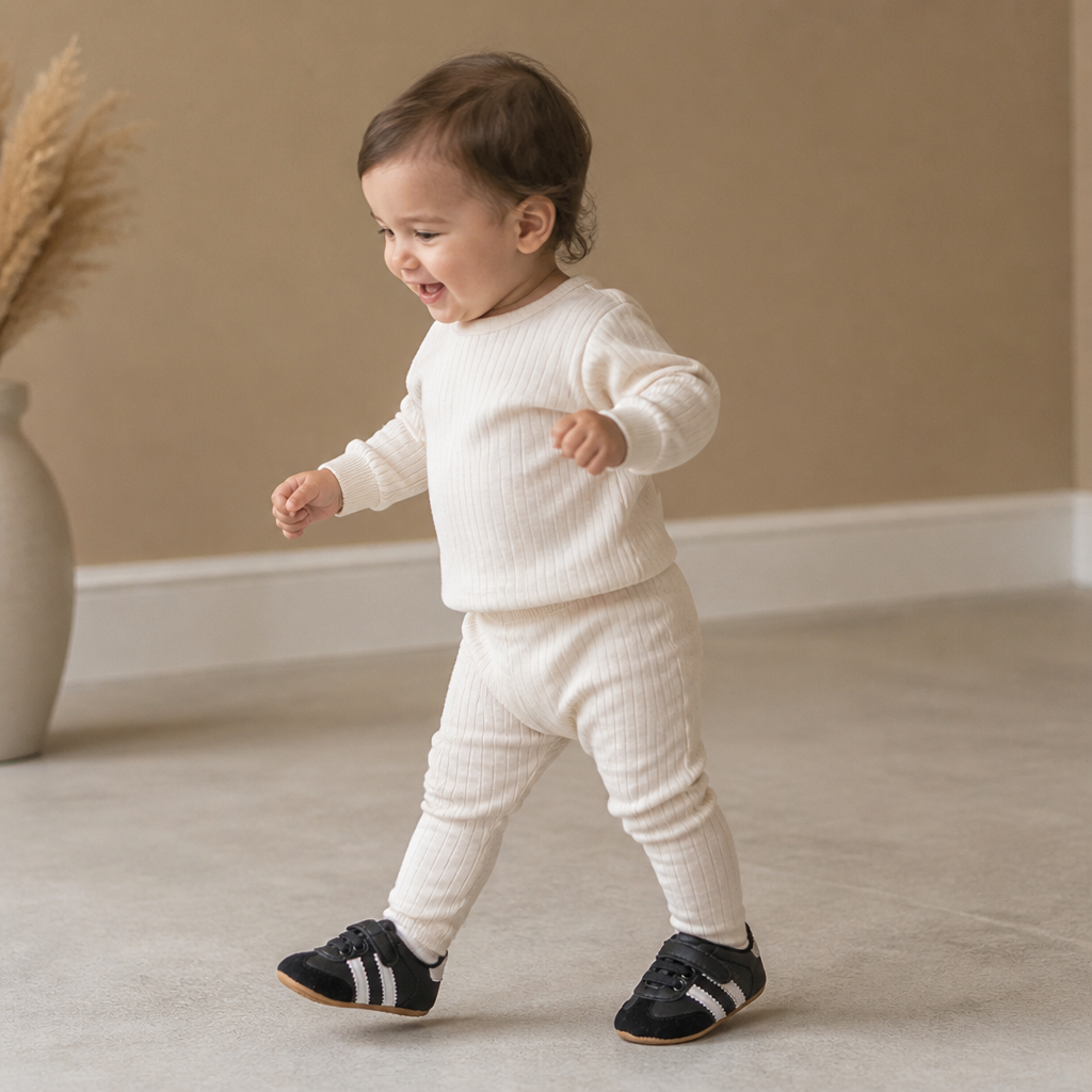Baby Sneakers with Hook and Loop Closure and Soft Flexible Sole, Retro Stripe Design