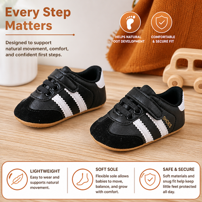 Baby Sneakers with Hook and Loop Closure and Soft Flexible Sole, Retro Stripe Design