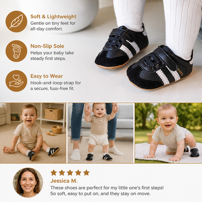 Baby Sneakers with Hook and Loop Closure and Soft Flexible Sole, Retro Stripe Design