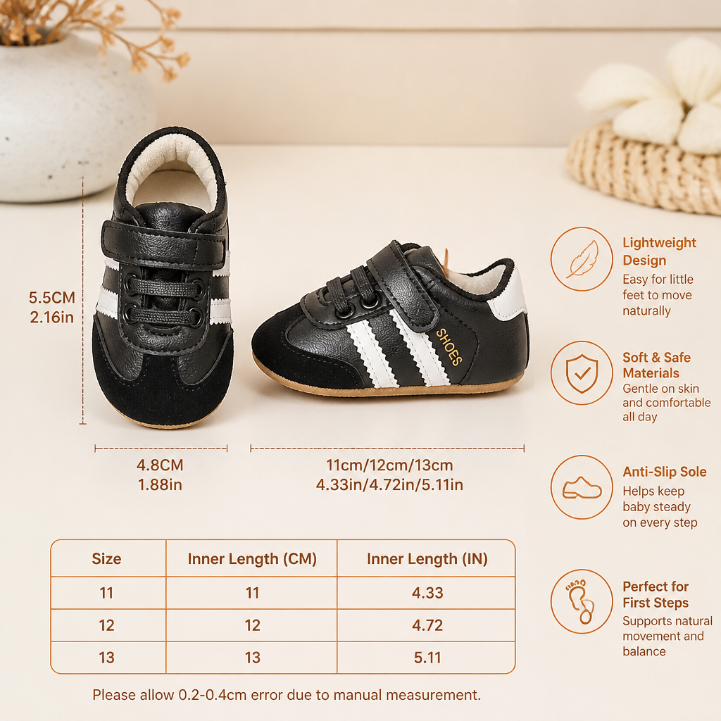 Baby Sneakers with Hook and Loop Closure and Soft Flexible Sole, Retro Stripe Design