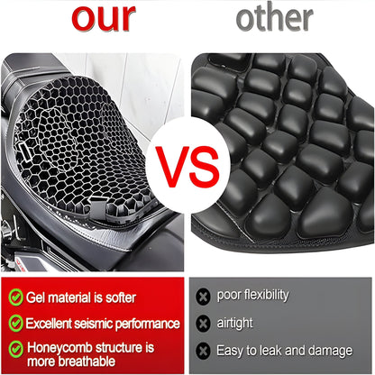 Gel Seat Cushion with Honeycomb Interior and Airflow Groove for Motorcycles