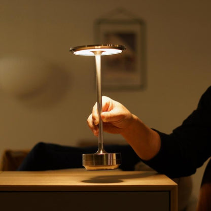 Rechargeable Metal Table Lamp with Touch Brightness Control and 150-Hour Battery