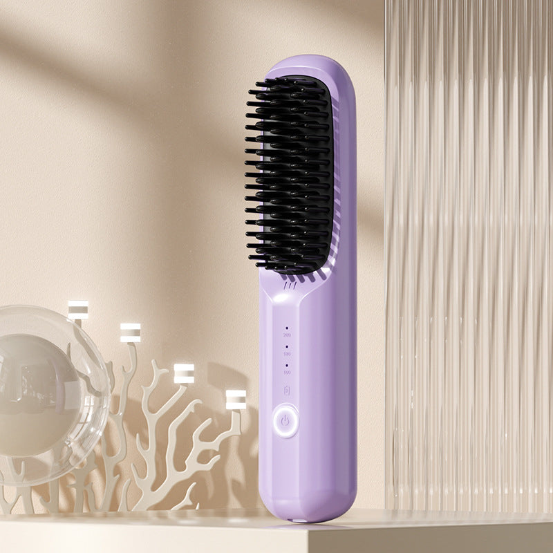 Rechargeable Ceramic Hair Straightener Brush with Negative Ion Technology and Travel Lock