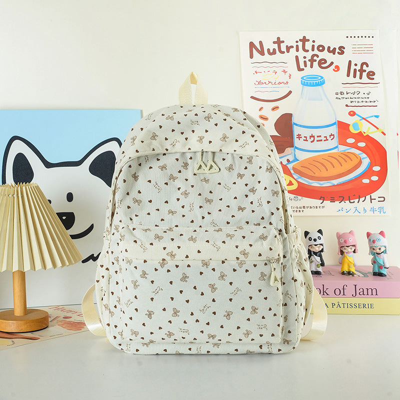 Heart Print Backpack with Adjustable Straps and Multiple Storage Pockets