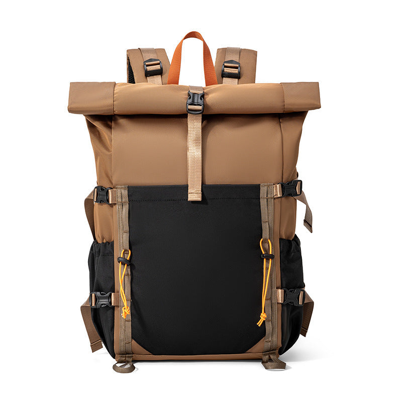Rolltop Backpack with Water Resistant Fabric and Adjustable Storage, Ergonomic Shoulder Straps