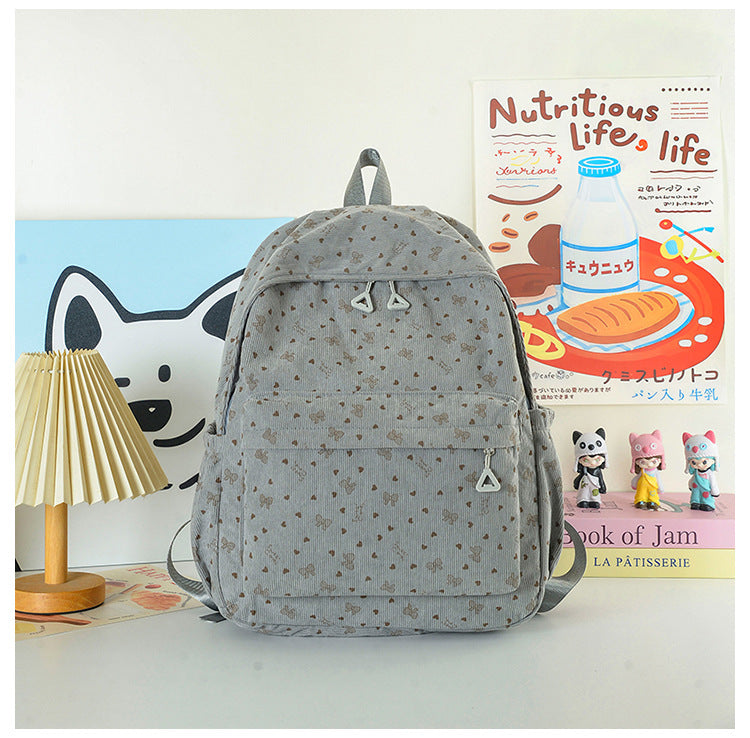 Heart Print Backpack with Adjustable Straps and Multiple Storage Pockets