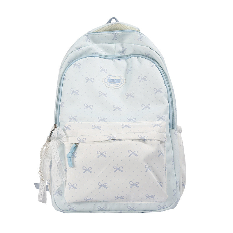 Bow Print Backpack with Multiple Compartments and Padded Straps