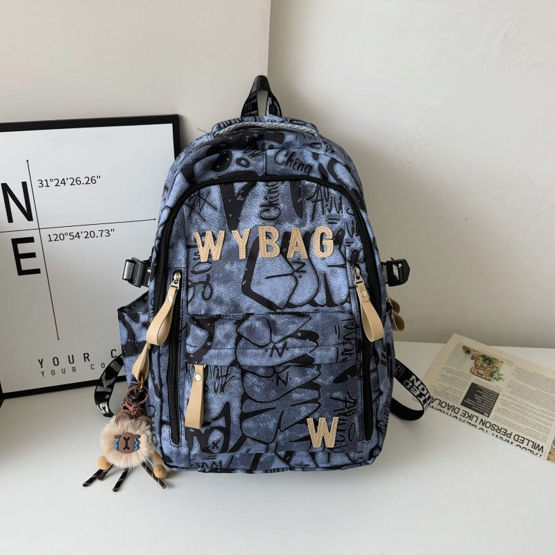 Graffiti Print Backpack with Padded Straps and Weather Resistant Fabric, Multiple Compartments