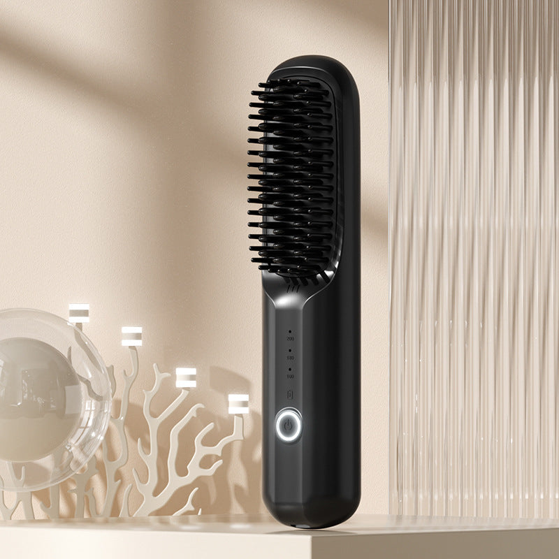 Rechargeable Ceramic Hair Straightener Brush with Negative Ion Technology and Travel Lock