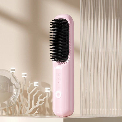 Rechargeable Ceramic Hair Straightener Brush with Negative Ion Technology and Travel Lock