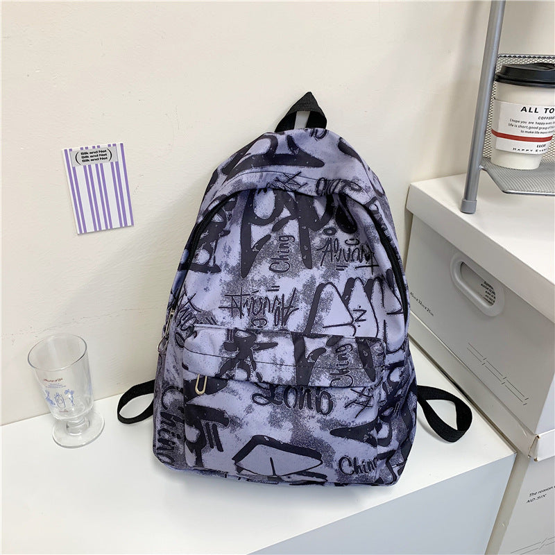 Graffiti Print Backpack with Padded Straps and 15in Laptop Compartment