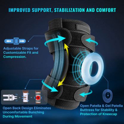 Knee Brace with Removable Aluminum Hinges and Gel Cushion, Adjustable Straps