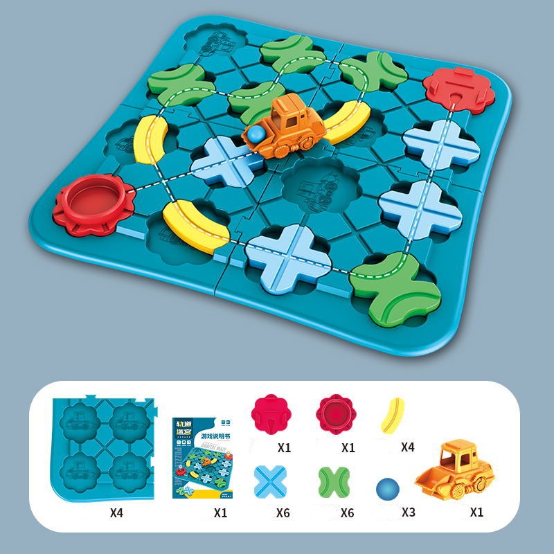Street Layout Puzzle with Interlocking Blocks and Rolling Vehicle