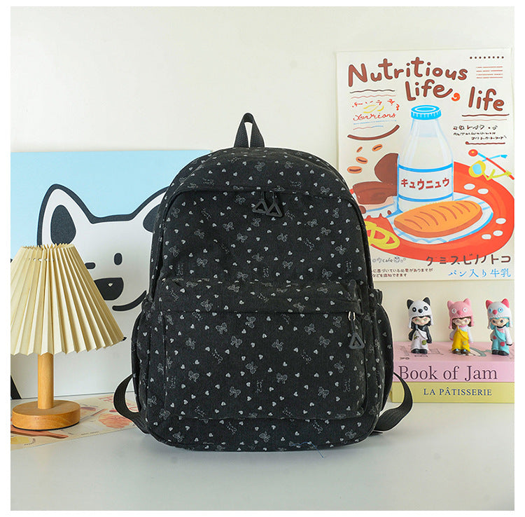 Heart Print Backpack with Adjustable Straps and Multiple Storage Pockets