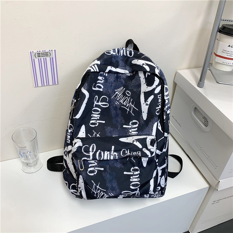 Graffiti Print Backpack with Padded Straps and 15in Laptop Compartment