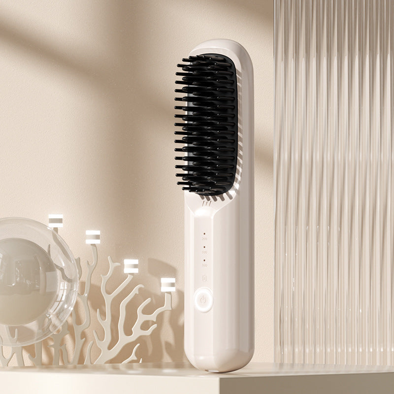 Rechargeable Ceramic Hair Straightener Brush with Negative Ion Technology and Travel Lock