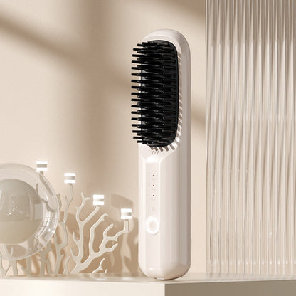 Rechargeable Ceramic Hair Straightener Brush with Negative Ion Technology and Travel Lock