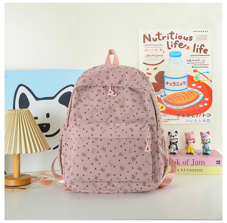 Heart Print Backpack with Adjustable Straps and Multiple Storage Pockets