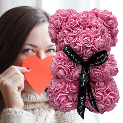 Foam Rose Teddy Bear with Ribbon Accent and Long-Lasting Design