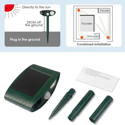 Motion-Activated Rabbit Deterrent with Solar Panel and Flashing Light