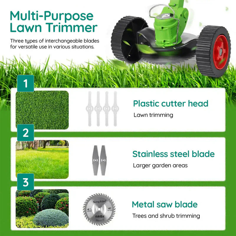 Cordless Lawn Trimmer with 24V Motor and Telescopic Rod, Multi-Angle Head