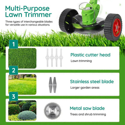 Cordless Lawn Trimmer with 24V Motor and Telescopic Rod, Multi-Angle Head