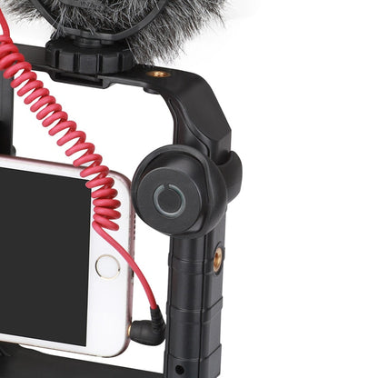 Smartphone Video Rig with Triple Cold Shoe Mounts and Rotatable Phone Clip