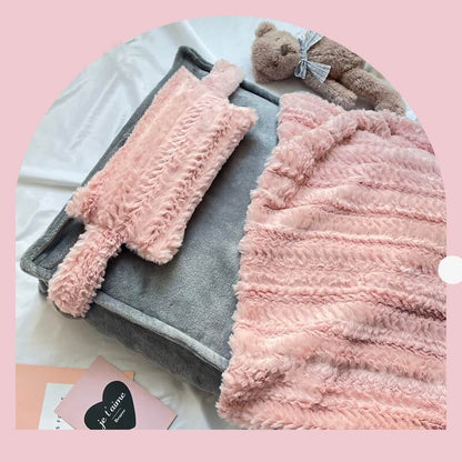 Soft Faux Fur Pet Bed with Raised Edges and Removable Blanket