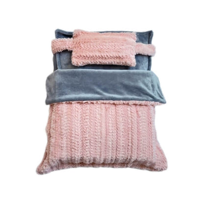 Soft Faux Fur Pet Bed with Raised Edges and Removable Blanket