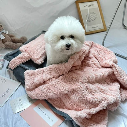 Soft Faux Fur Pet Bed with Raised Edges and Removable Blanket