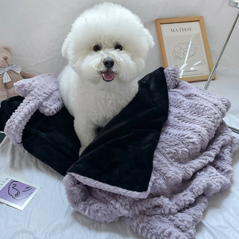 Soft Faux Fur Pet Bed with Raised Edges and Removable Blanket