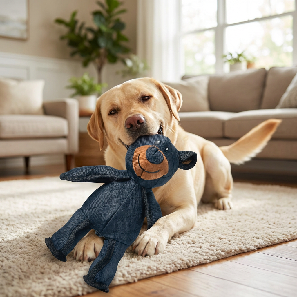 Chew Resistant Bear Dog Toy with Squeaker and Reinforced Stitching, 8x10 Inches