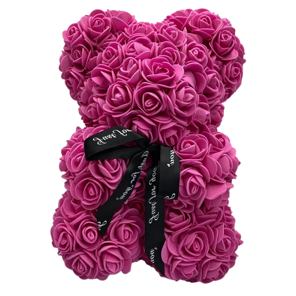 Foam Rose Teddy Bear with Ribbon Accent and Long-Lasting Design