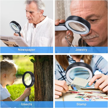 30x Magnifying Glass with LED Lights and Optical Lens, Single Hand Grip