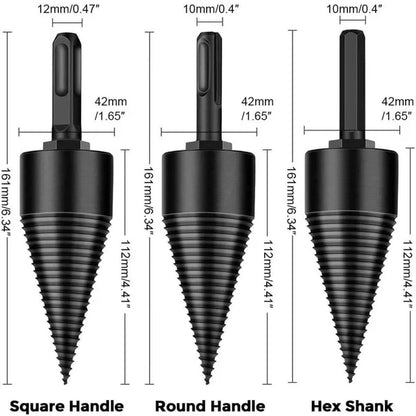 Power Drill Wood Splitting Bit with Threaded Fracture Design and Three Handle Adapters