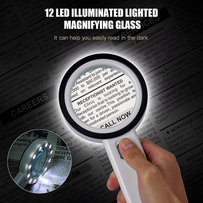 30X Optical Magnifying Glass with 18 LED Lights and Three Brightness Modes