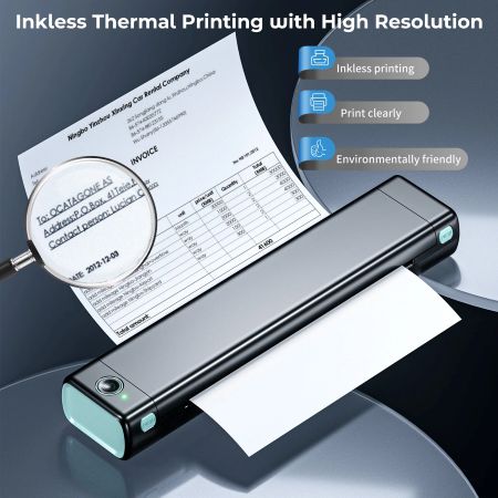 Portable Thermal Printer with Wireless Connectivity and A4 Paper Support