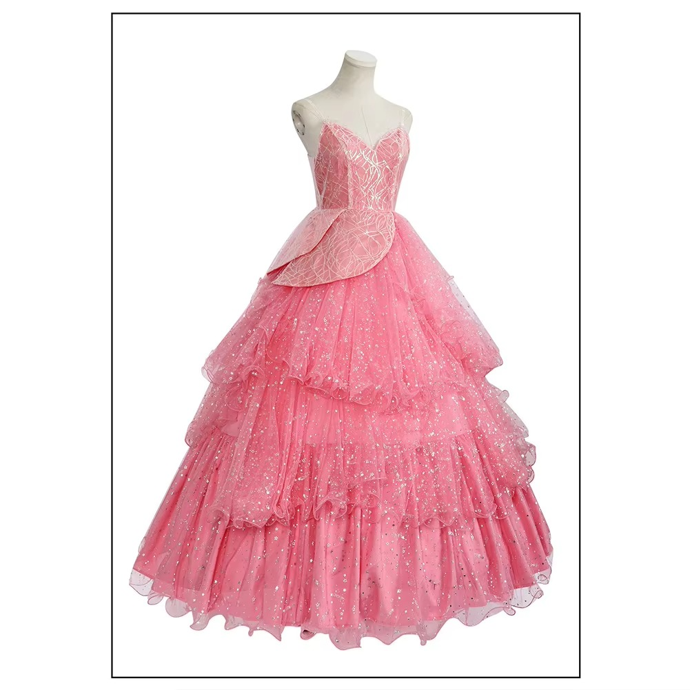 Fantasy Cosplay Dress with Fitted Bodice and Layered Skirt, Sparkling Accents